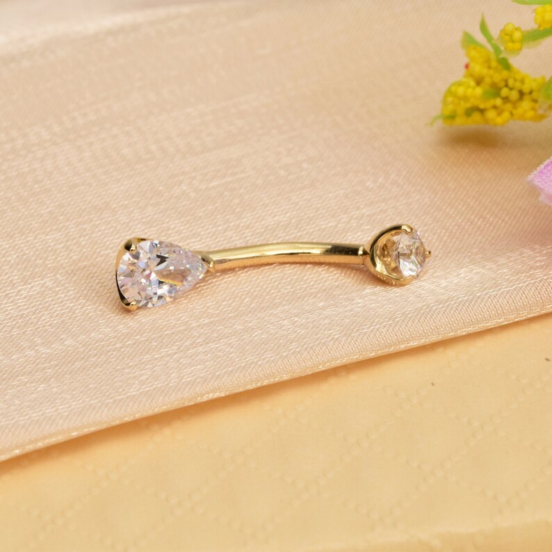 14k Solid Gold Belly Button Ring Navel Piercing Round Shape Etsy
