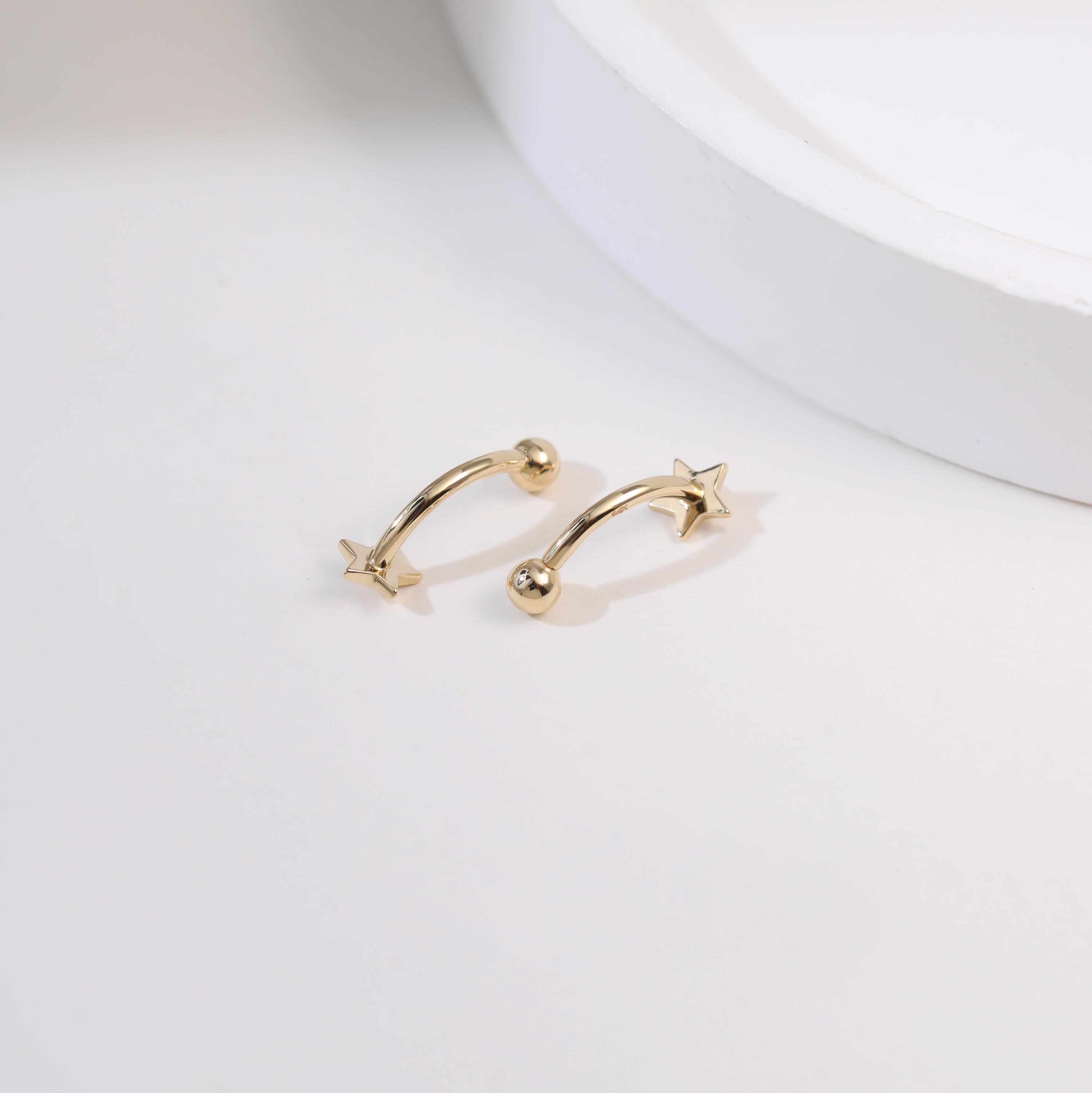 Star Rook Piercing 14K Solid Gold Star Rook Curved Barbell Ring: 16G Internally Threaded ...