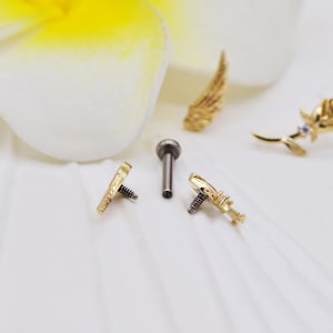 14k Solid Gold Rose Flower Stud Earring Cartilage Angel Wing Piercing Tragus Conch Earring Dainty Flower Helix Stud Screw Flat Back Earring image 6