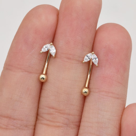 14kt Yellow Gold White CZ Small Dainty Butterfly Curved Barbell 14kt Yellow Gold White CZ Small Dainty Butterfly Curved Barbell