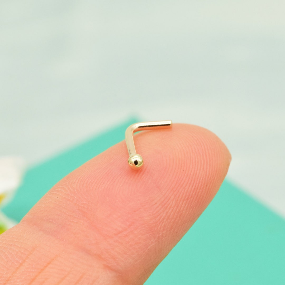 14k Solid Gold Tiny Ball Nose Stud Beaded Nose Ring Gold Nose Pin L
