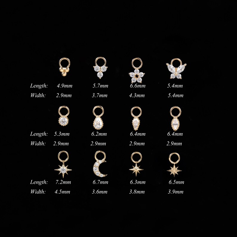 14K Solid Gold Tiny Helix Cartilage Charm, Dangle Clicker Necklace Bracelet Charm Pendent image 3
