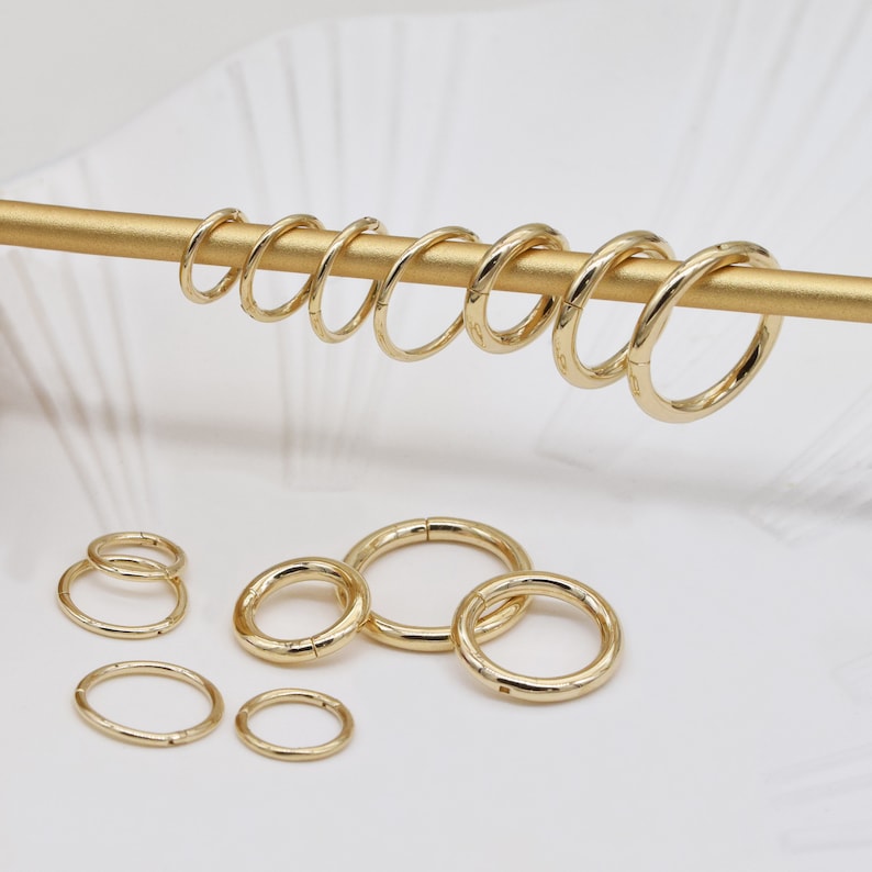 14K Solid Gold Hinged Clicker Hoop Belly Button Hoop Huggie Hoop Cartilage Earring Conch Hoop Helix Hoop Nose Hoop 20g/14g Piercing Jewelry image 7