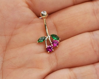 14k Solid Gold Cherry Belly Ring 14g navel piercing buik sieraden lichaam sieraden Navel Piercing Barbell Sieraden