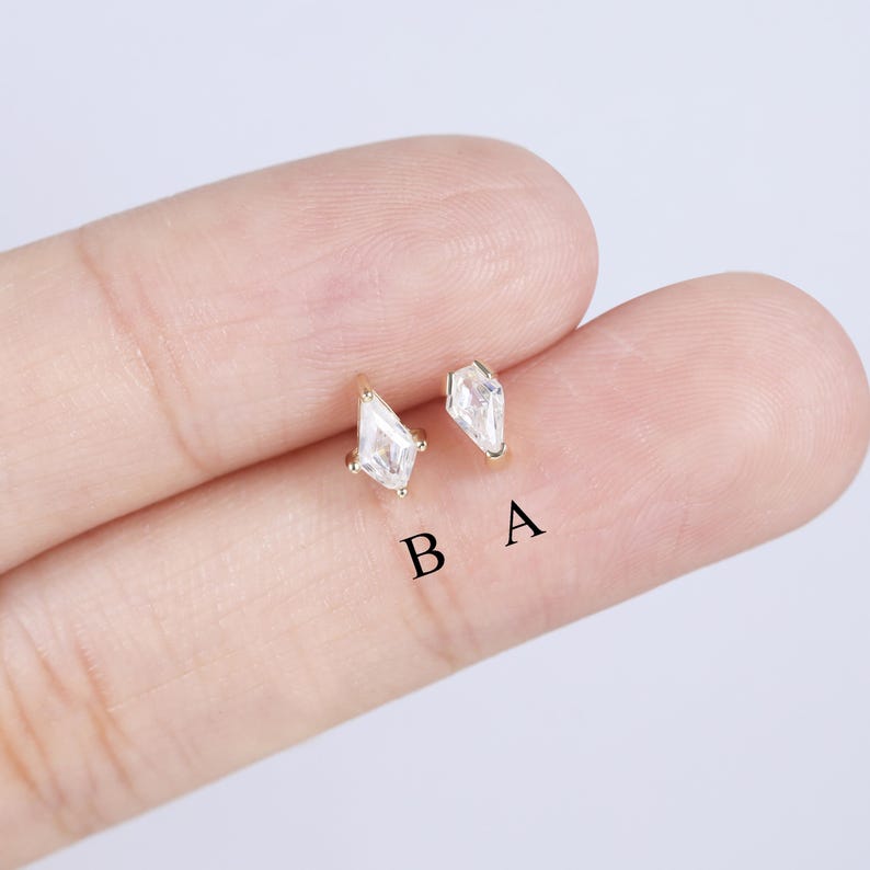14K Solid Gold Shield Shaped Push Back Stud Earring, Tiny Kite Shaped Helix Conch Cartilage Earring, Tragus Piercing Threadless Push Pin