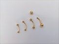 14k Solid Gold Belly Button Ring Rook Piercing Eyebrow Piercing Navel Ring Round Shape Two Balls Threaded Curved Barbell Piercing