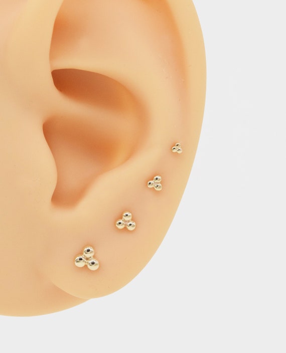 14k Solid gold Three Dot Cartilage Stud Earring Tiny Conch Earring Cartilage Stud Helix Stud Tragus Stud Push in back Gift for Mom