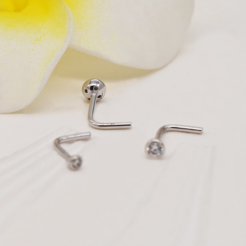 14k Solid White Gold Diamond Nose Stud Nose Ring Various Etsy