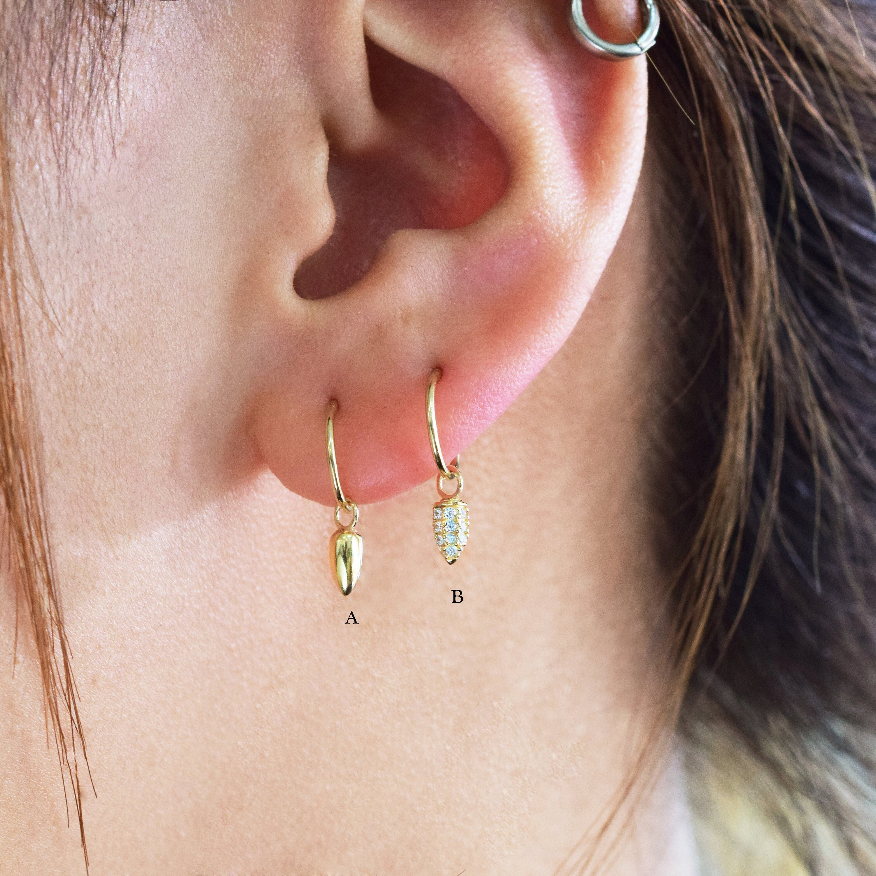 14K Solid Gold Spike Earring Charm Cone Charm Spike Dangle