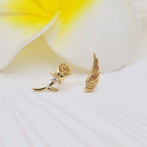 14k Solid Gold Rose Flower Stud Earring Cartilage Angel Wing Piercing Tragus Conch Earring Dainty Flower Helix Stud Screw Flat Back Earring image 4