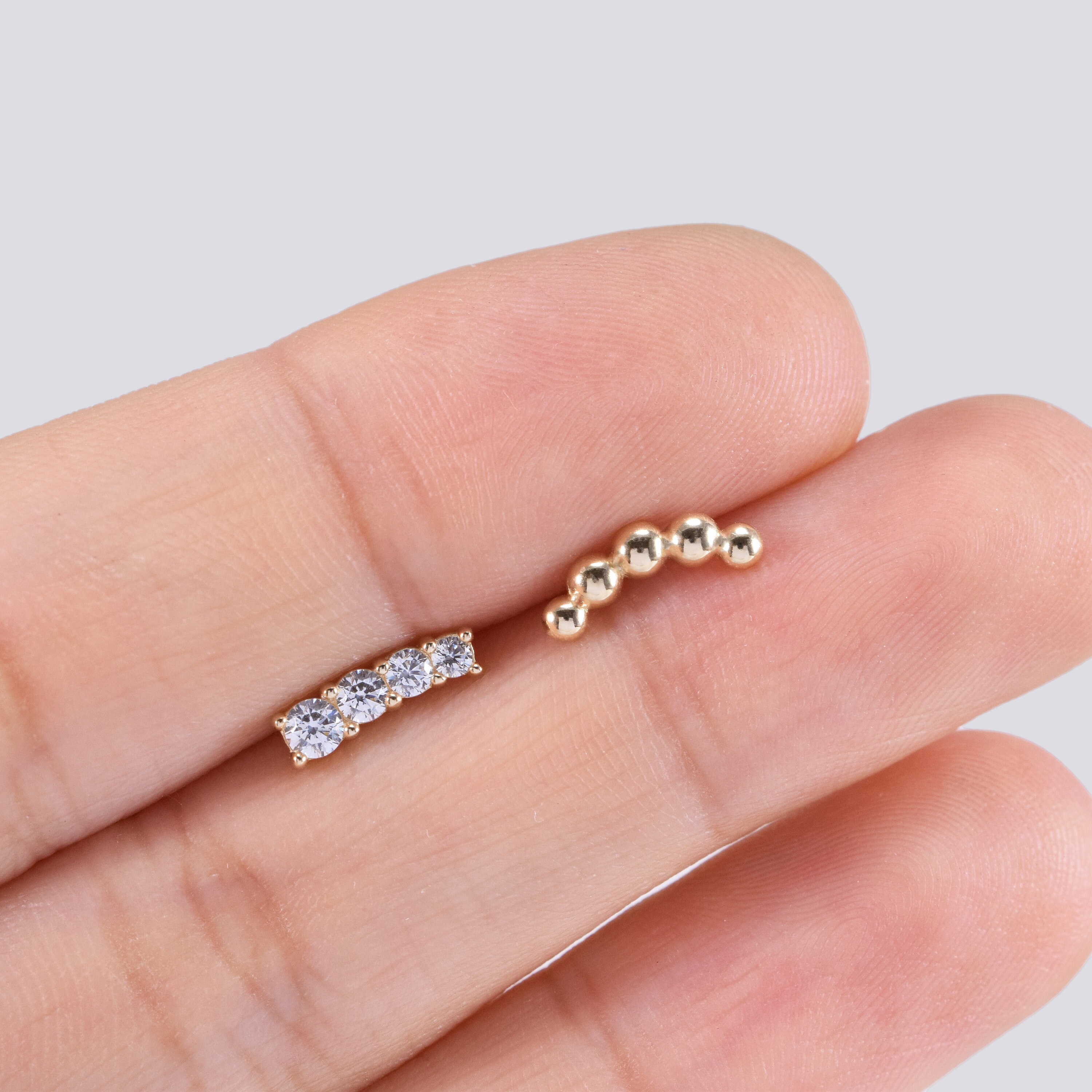ピアス STONEHENgE 14K cubic piercing sparkles Tiny Curved CZ Bar Piercing(single), Curve 92.5 Sterling