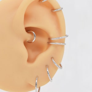 14K Solid White Gold Hinged Clicker Hoop Huggie Hoop Cartilage Earring Conch Hoop Helix Hoop Nose Hoop 18g 16g Piercing Jewelry Body Jewelry image 3