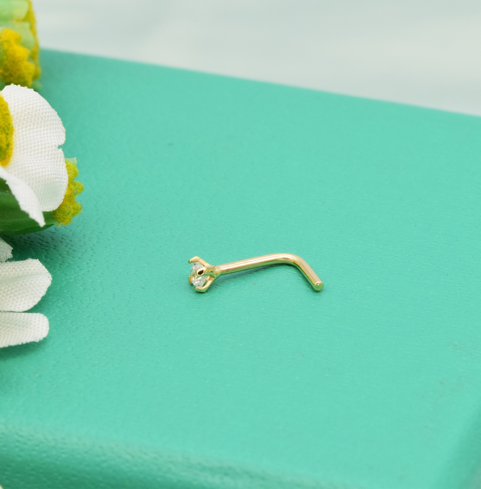14k Solid Gold Diamond Nose Stud Nose Ring Gold Nose Pin 20g L Etsy