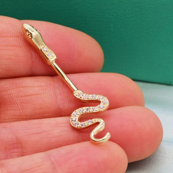 14K Solid Gold Snake Polished Belly Button Piercing Body Jewelry 