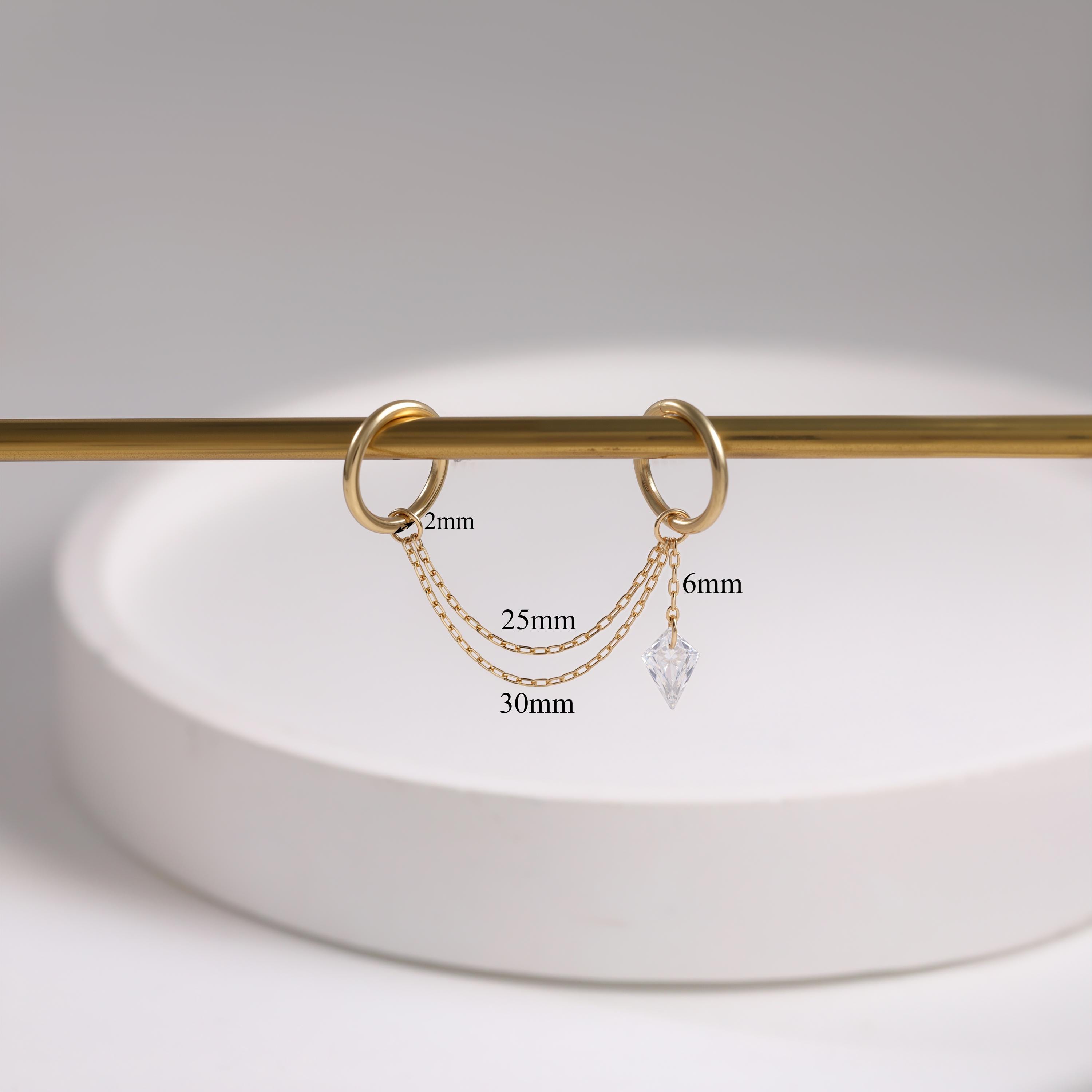 14K Solid Gold Dangle Star Helix Chain Attachment, Floating Gemstone ...