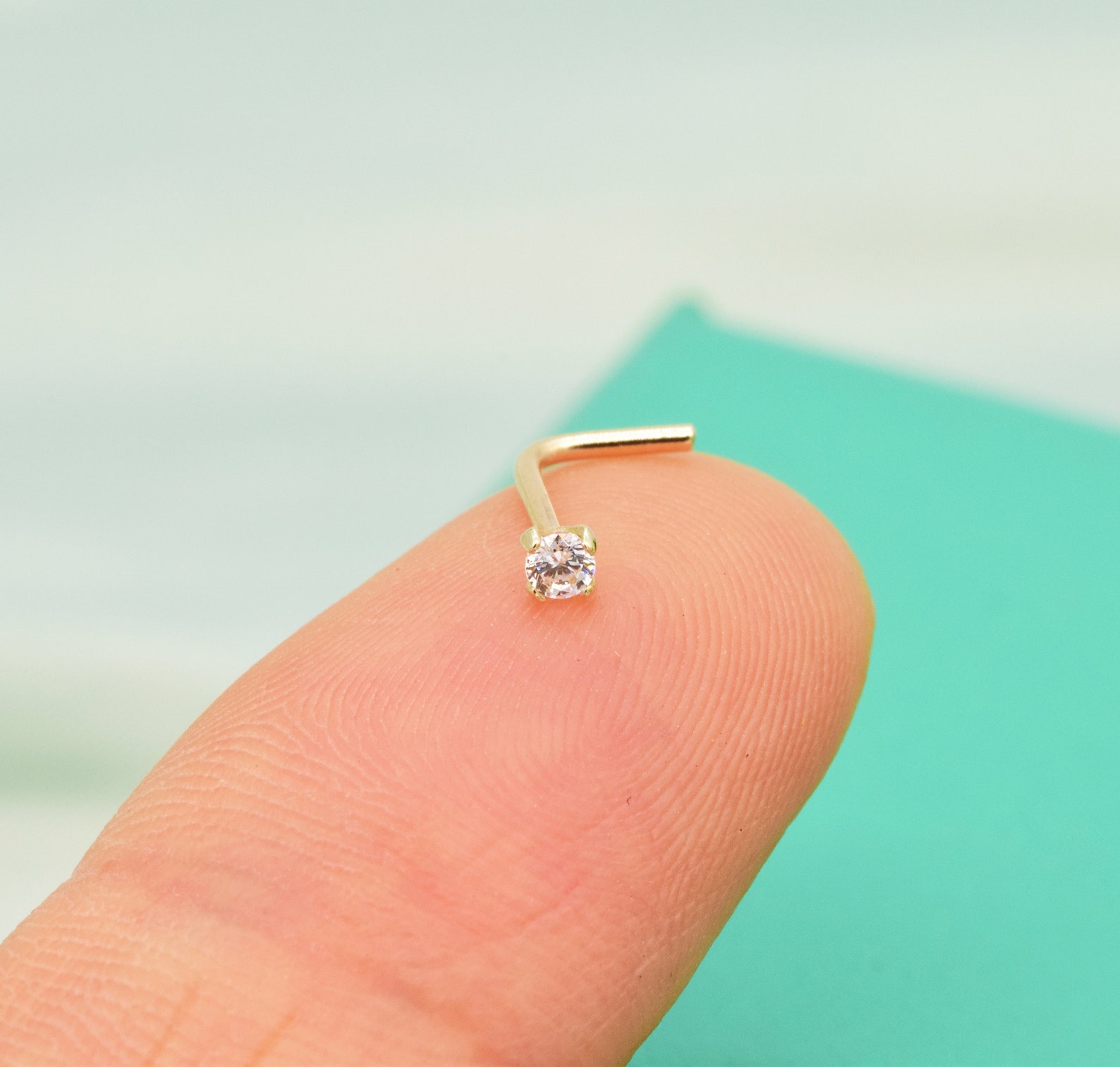 14k Solid Gold Diamond Nose Stud Nose Ring Gold Nose Pin 20g L Etsy