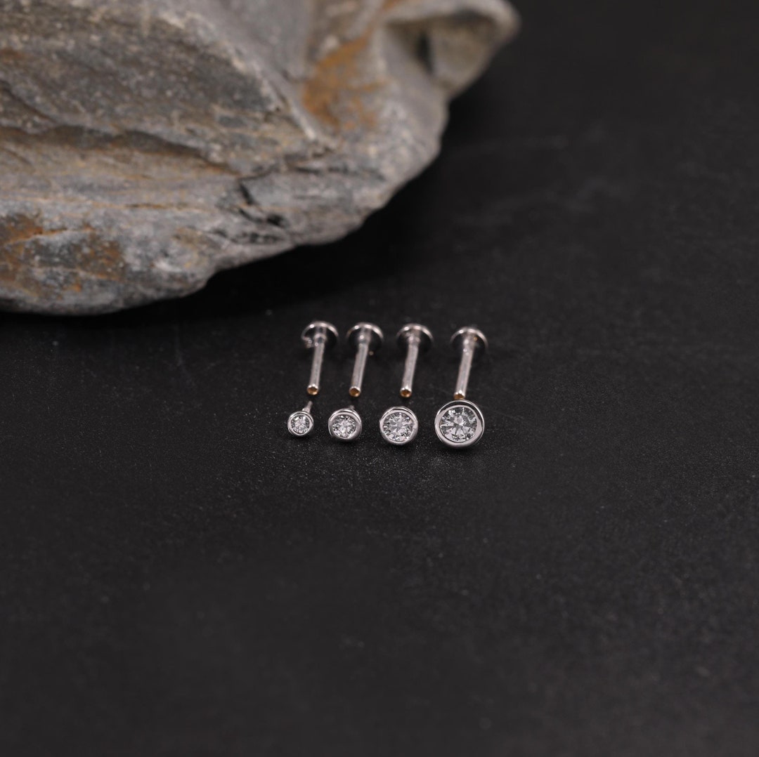 14K White Gold Solitaire Diamond Internally Threaded Earring Screw Back ...