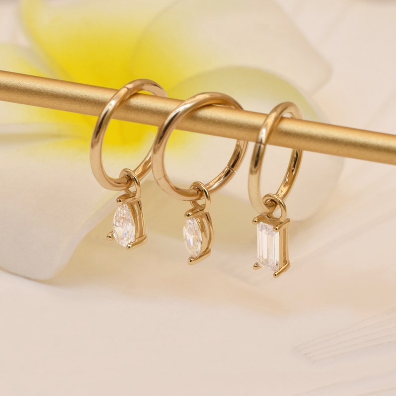 14K Solid Gold Charm Earring Cartilage Hoop Charm Huggie Charm Etsy