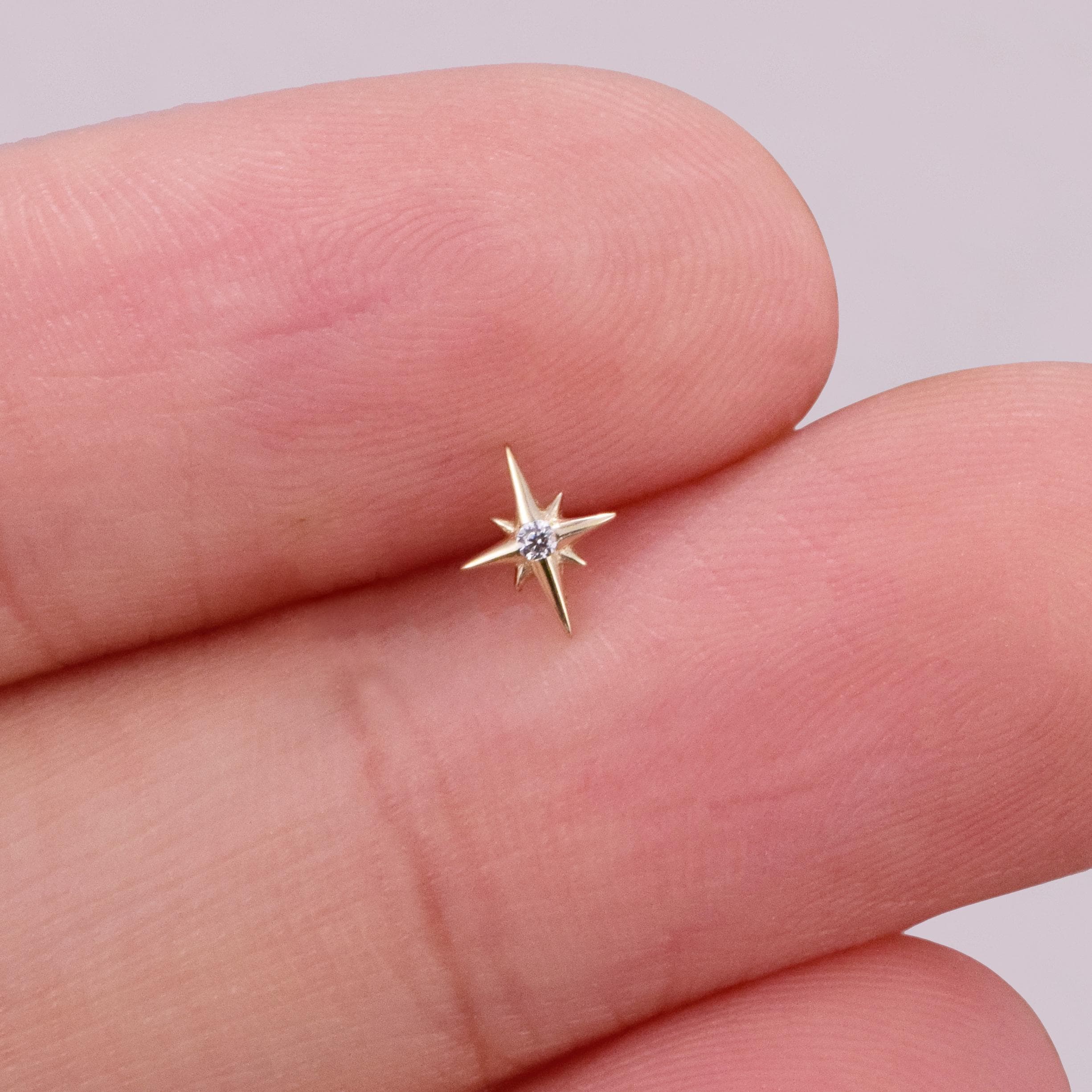 14k Solid Gold Starburst Stud Earring Tiny Star Cartilage Earring Celestial Earring Star Helix Stud Tragus Conch Earring Flat Back Earring