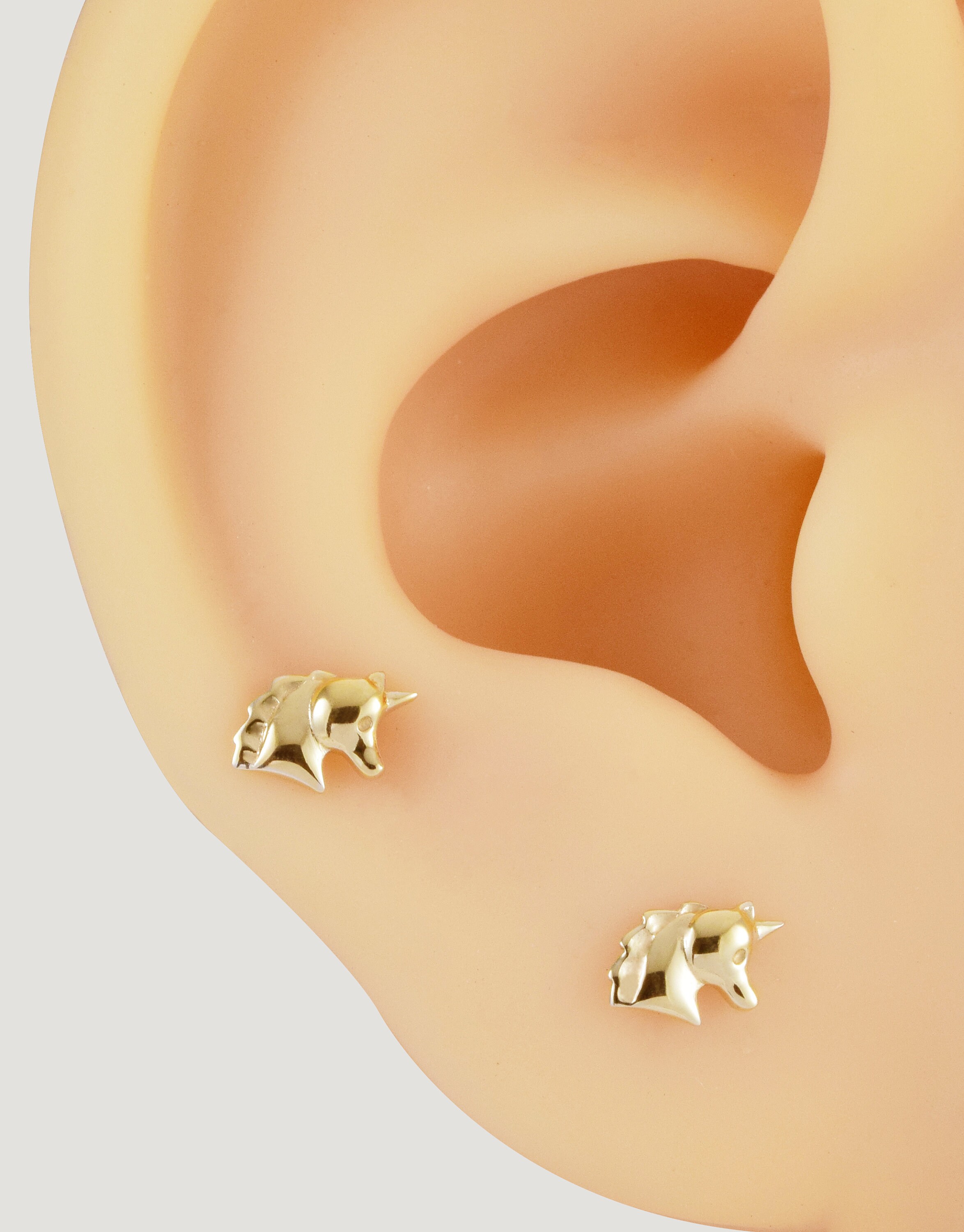 ◆STONEHENgE◆ Unicorn 14K Piercing H0149 Single 14K Solid Gold Unicorn Stud Earring, Minimalist Tragus