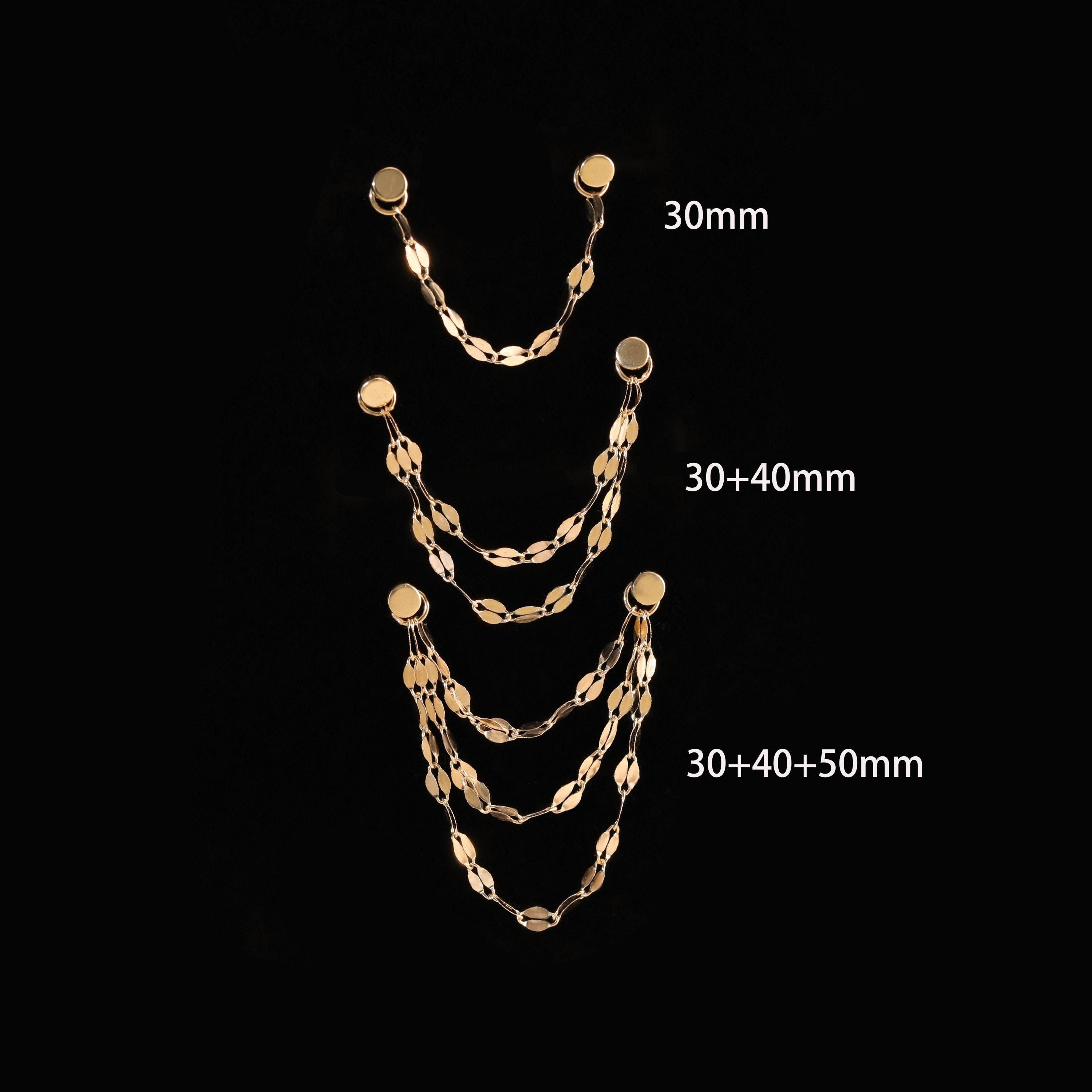 14K Solid Gold Dangle Helix Lip Chain Attachment, Gold Layer Cartilage Conch Chain Accessory, Industrial Nose Chain Wrap Chain Connector