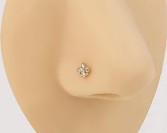 [LLOYD] 韓国☆14K GOLD☆Shining Flower Single Piercing 14k Solid Gold Fleur-de-lis Nose Stud French Lily Nose Ring