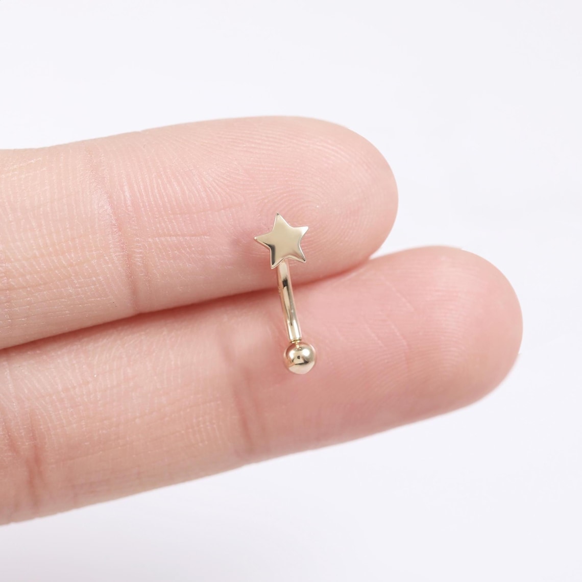 Star Rook Piercing 14K Solid Gold Star Rook Curved Barbell Ring: 16G Internally Threaded ...
