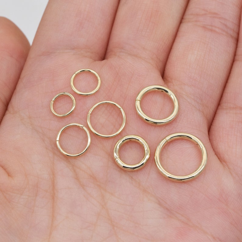 14K Solid Gold Hinged Clicker Hoop Belly Button Hoop Huggie Hoop Cartilage Earring Conch Hoop Helix Hoop Nose Hoop 20g/14g Piercing Jewelry image 2