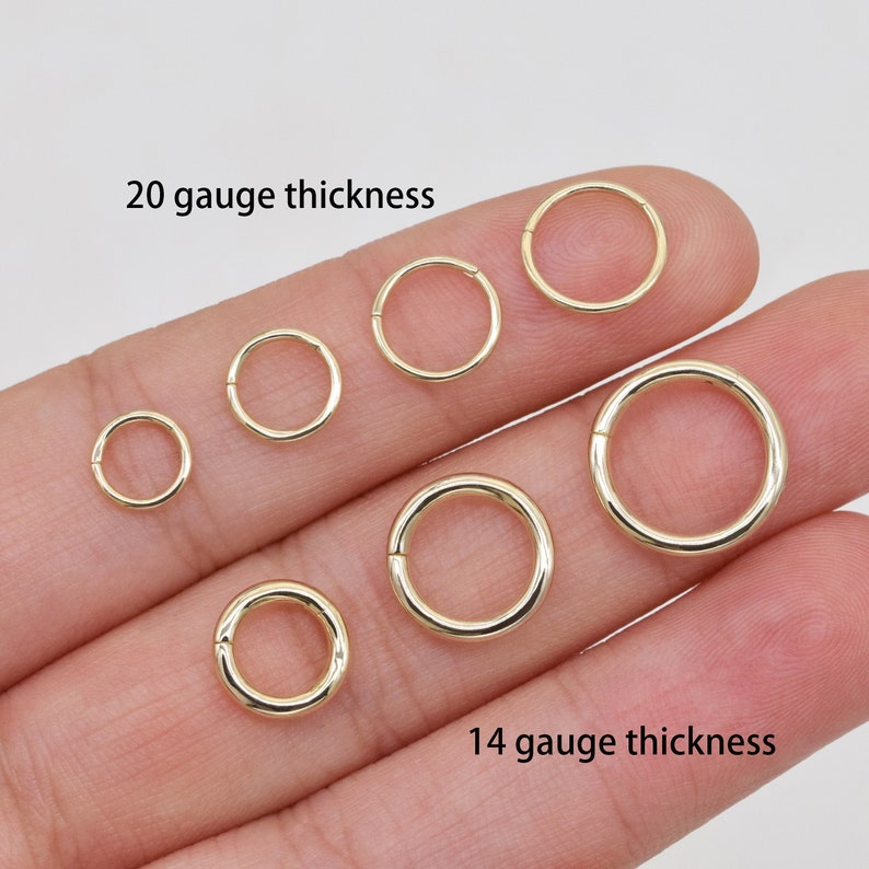 14K Solid Gold Hinged Clicker Hoop Belly Button Hoop Huggie Hoop Cartilage Earring Conch Hoop Helix Hoop Nose Hoop 20g/14g Piercing Jewelry image 1