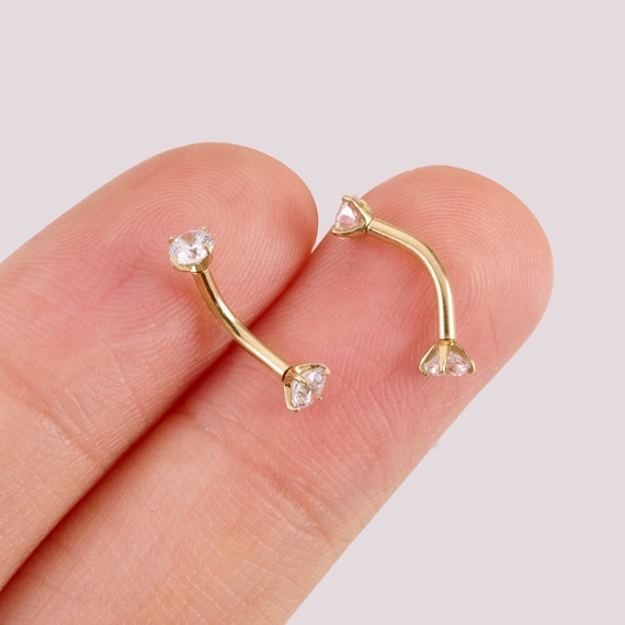 14kt Yellow Gold White CZ Small Dainty Butterfly Curved Barbell 14kt Yellow Gold White CZ Small Dainty Butterfly Curved Barbell