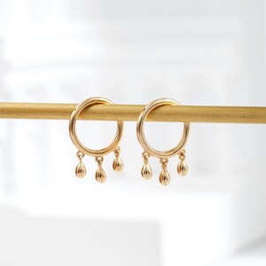 14k Solid Gold Dangle Septum Ring Gold Teardrop Daith Hoop Helix Hoop Clicker Cartilage Ring Gold Nose Septum Daith Earring 16g