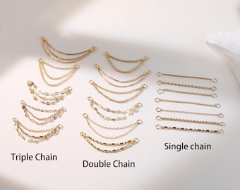 Catena pendente personalizzata in oro massiccio 14 carati, catena industriale, catena a elica con paillettes, catena per il naso fai da te, catena per orecchie a singolo, doppio o triplo strato.