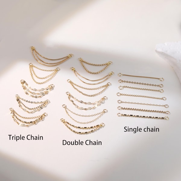 14k Solid Gold Custom Dangle Chain Attachment Industrial Chain Sequin Helix Chain DIY Nose Chain Single Double Triple Layer Ear Chain