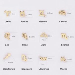 Pendiente de botón con el signo del zodiaco en oro macizo de 14 k, delicado pendiente de botón con forma de caracola para hélice, piercing para trago, con parte trasera plana, mini piercing de nacimiento.