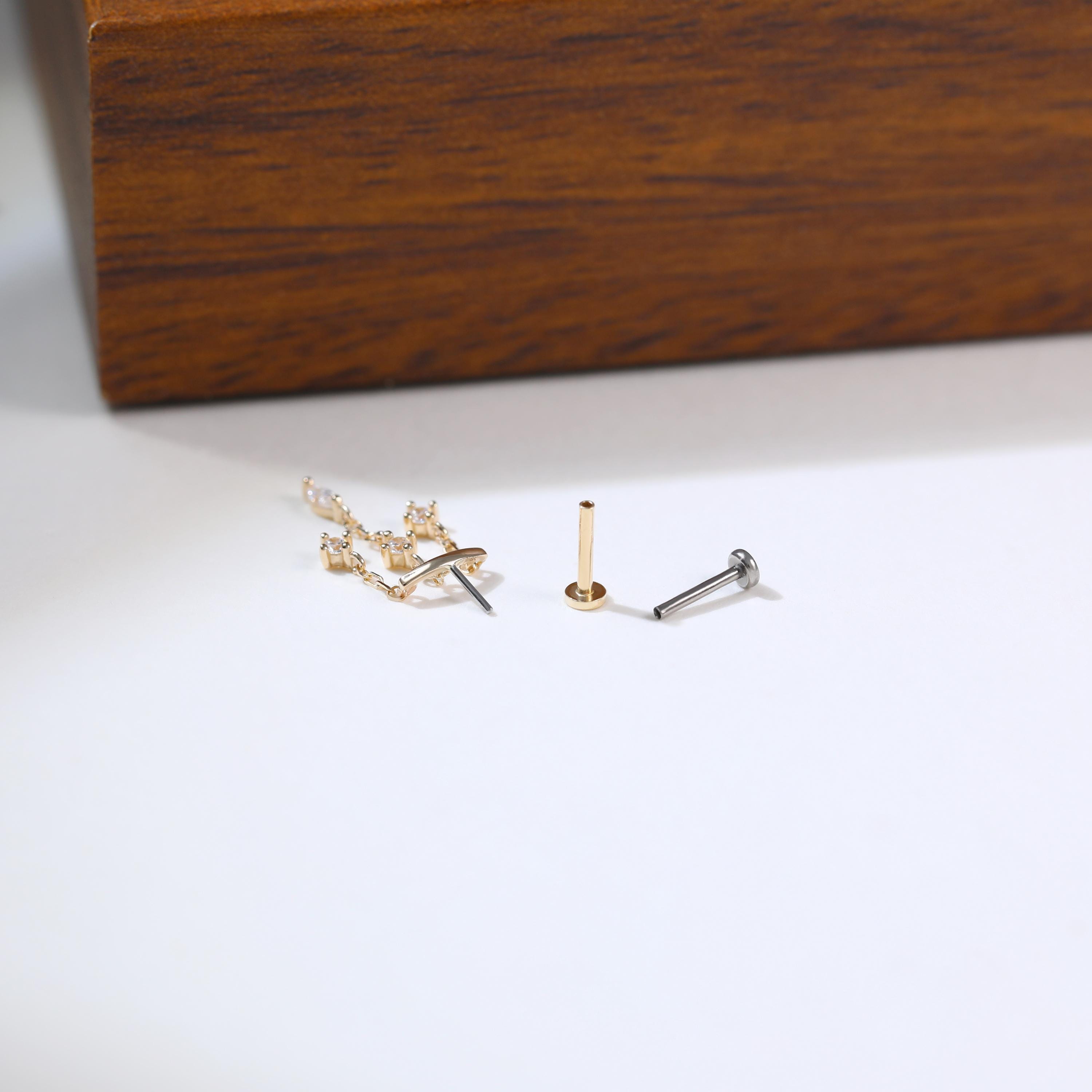 14k Solid Gold Hidden Helix Push Back, Triple Dangle Chain Hidden Rook ...