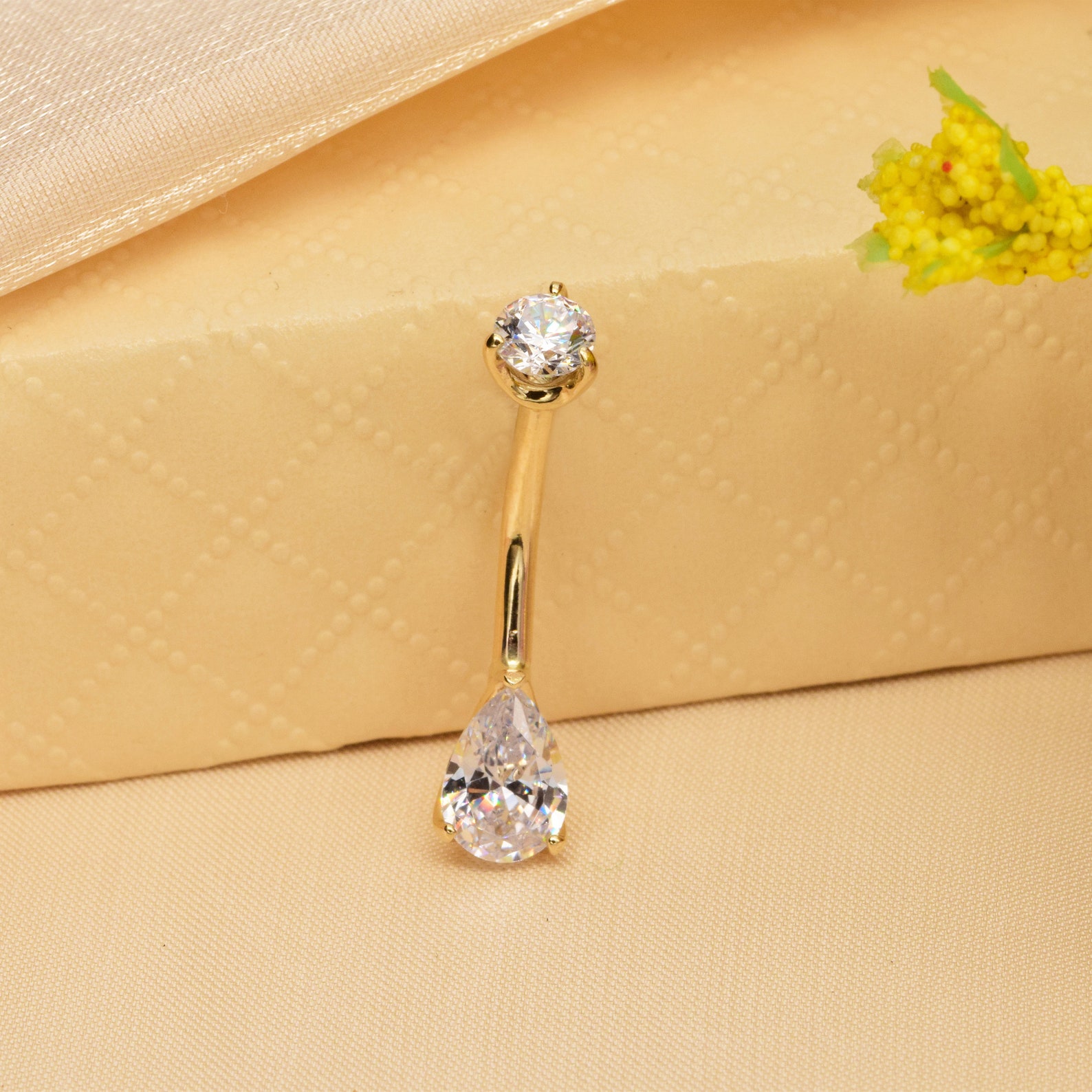 14k Solid Gold Belly Button Ring Navel Piercing Round Shape Etsy