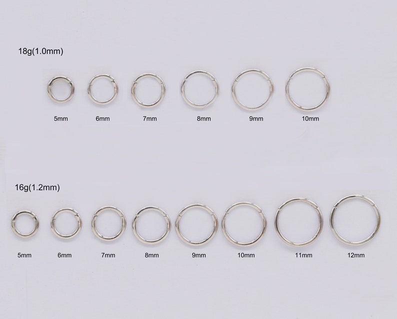 14K Solid White Gold Hinged Clicker Hoop Huggie Hoop Cartilage Earring Conch Hoop Helix Hoop Nose Hoop 18g 16g Piercing Jewelry Body Jewelry image 9