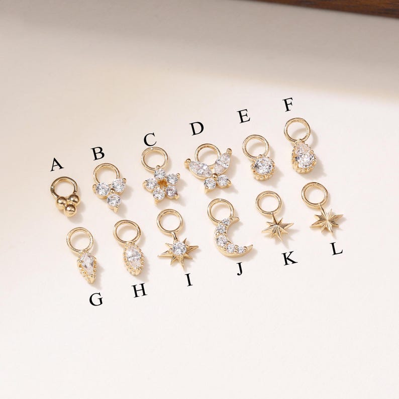 14K Solid Gold Tiny Helix Cartilage Charm, Dangle Clicker Necklace Bracelet Charm Pendent image 2