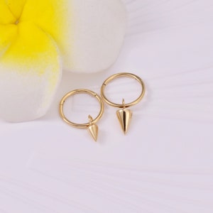 14K Solid Gold Dangle Spike Cartilage Hoop Charm Spike Huggies Charms Mini Charm Hoop Daith Helix Tragus Conch Rook Hoop Ear Ring Charms image 7