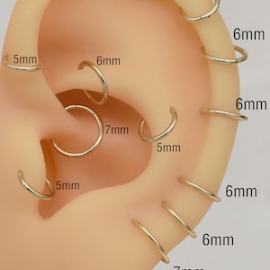 Créoles à cliquet articulées en or massif 14 carats Créoles pour nombril Créoles Huggie Boucles d'oreilles pour cartilage Créoles pour conque Créoles hélicoïdales Créoles pour nez 20 g/14 g Bijoux piercing image 3