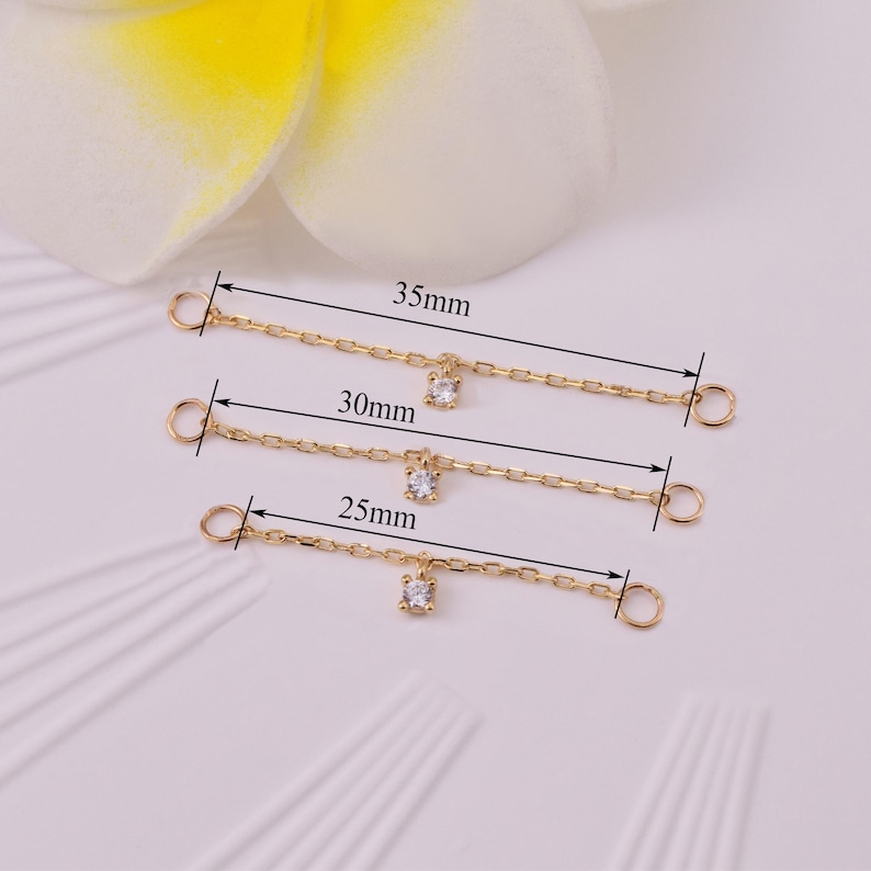 14k Solid Gold Sparkling Dangle Chain Connector Drop Chain Charm Minimalist Jewelry Earring Accessories Helix Chain For Huggie Hoop And Stud image 8