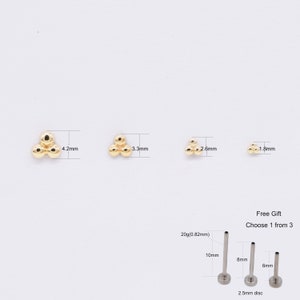 Boucle d'oreille cartilagineuse à trois points en or massif 14 carats Boucle d'oreille petite conque Stud Cartilage Helix Stud Tragus Push in back Cadeau pour maman image 9