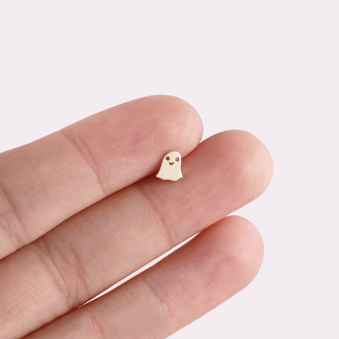 14k Solid Gold Halloween Ghost Earring Tiny Retro Ghost Helix Cartilage ...