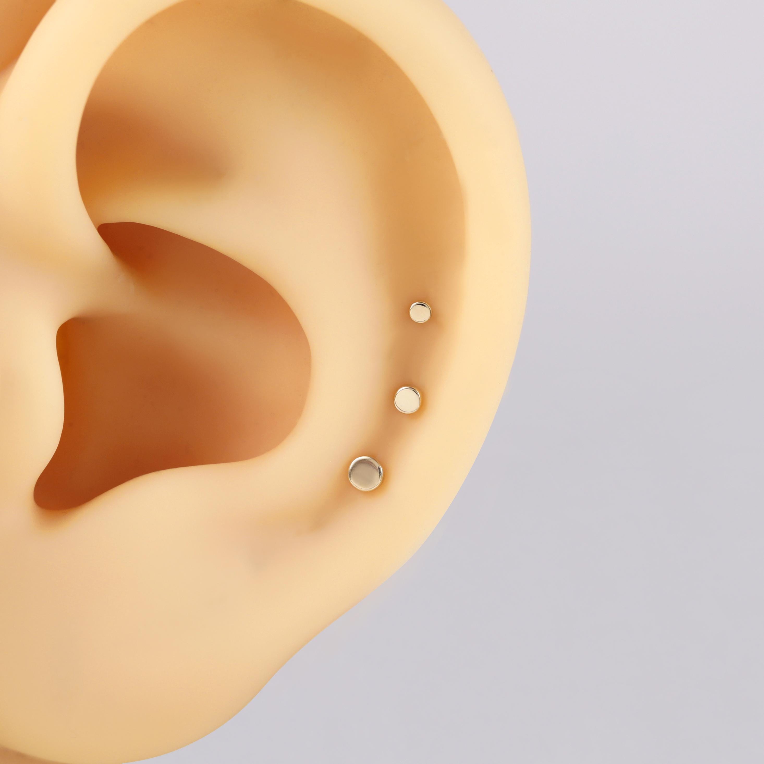 14K Solid Gold Multiple Size Disc Internally Threaded Earring Round ...