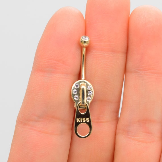 14k Solid Gold 14g Zipper Belly Button Ring Navel Piercing Etsy