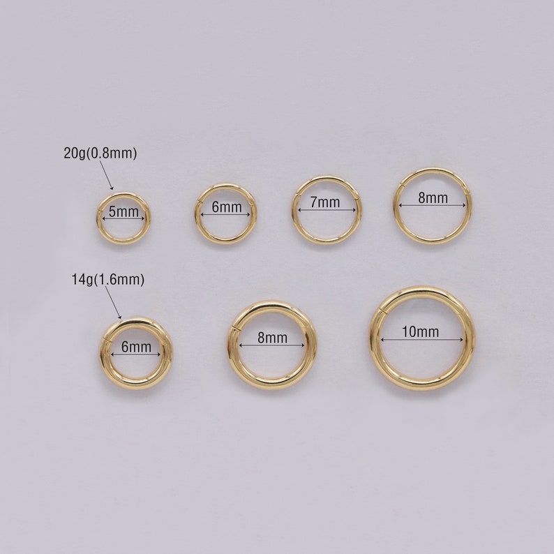 14K Solid Gold Hinged Clicker Hoop Belly Button Hoop Huggie Hoop Cartilage Earring Conch Hoop Helix Hoop Nose Hoop 20g/14g Piercing Jewelry image 9