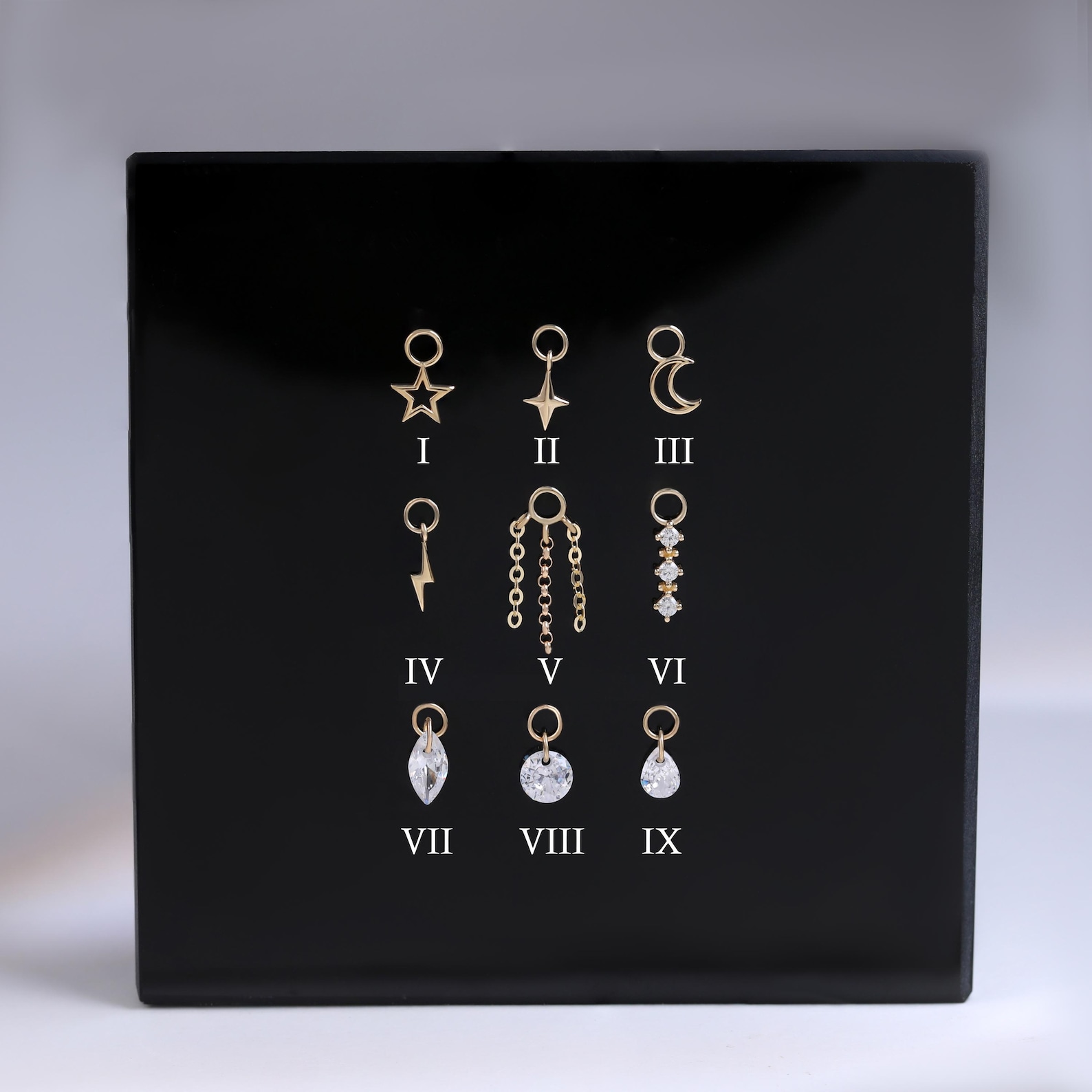 Floating Clicker 14K Solid Gold Star & Moon Clicker Charm, Floating CZ Rook Hoop Charm ...