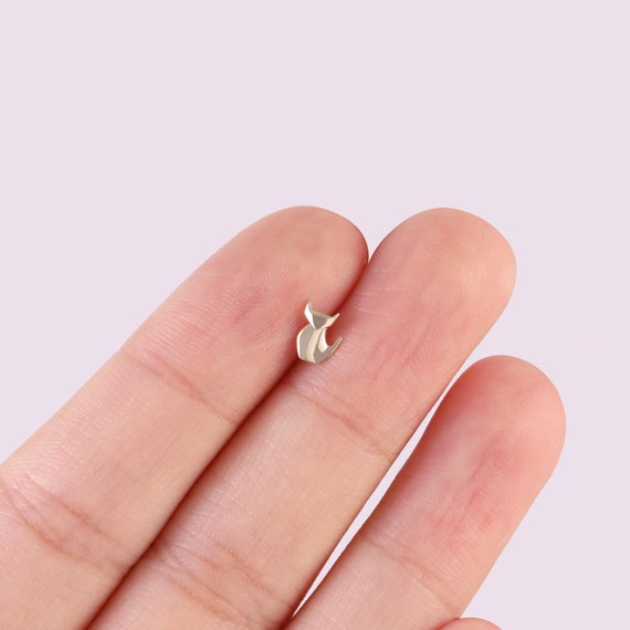 14K Solid Gold Tiny Cat Stud Cartilage Piercing Gold Helix Stud Conch Earring Tragus Piercing Cute Earring Flat Back Earring 16 18 20g Etsy Canada