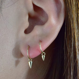 14K Solid Gold Dangle Spike Cartilage Hoop Charm Spike Huggies Charms Mini Charm Hoop Daith Helix Tragus Conch Rook Hoop Ear Ring Charms image 3