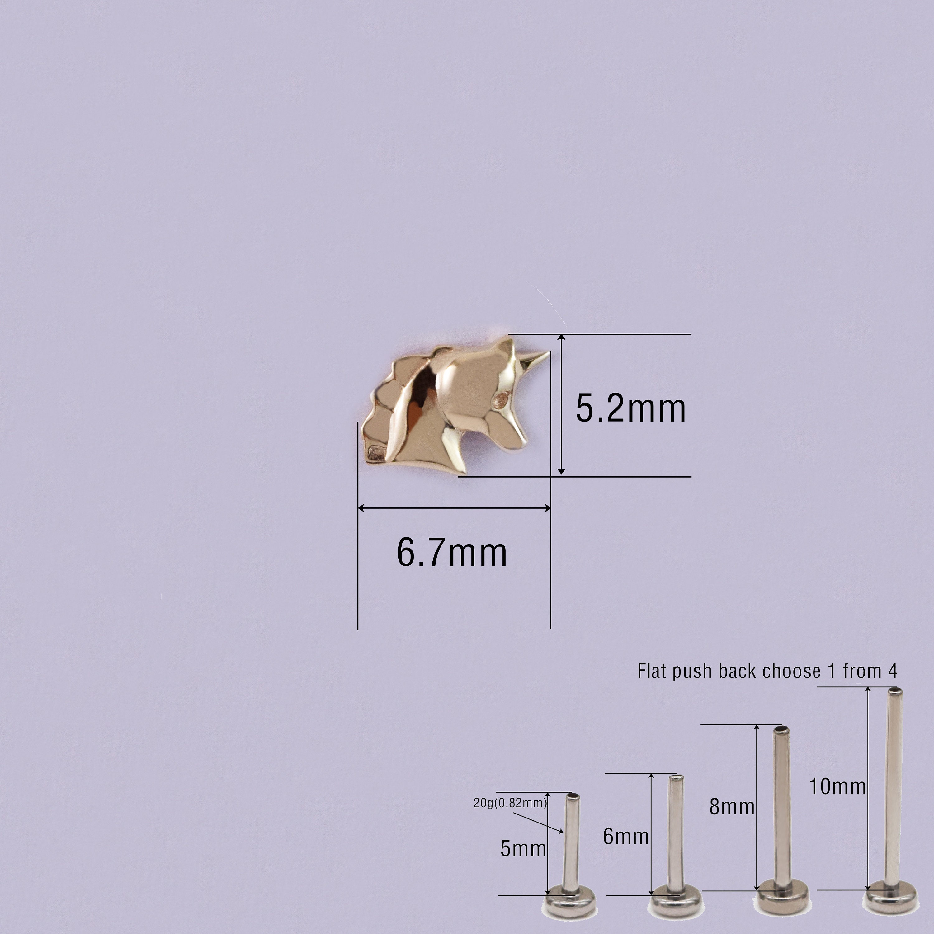 ◆STONEHENgE◆ Unicorn 14K Piercing H0149 Single 14K Solid Gold Unicorn Stud Earring, Minimalist Tragus